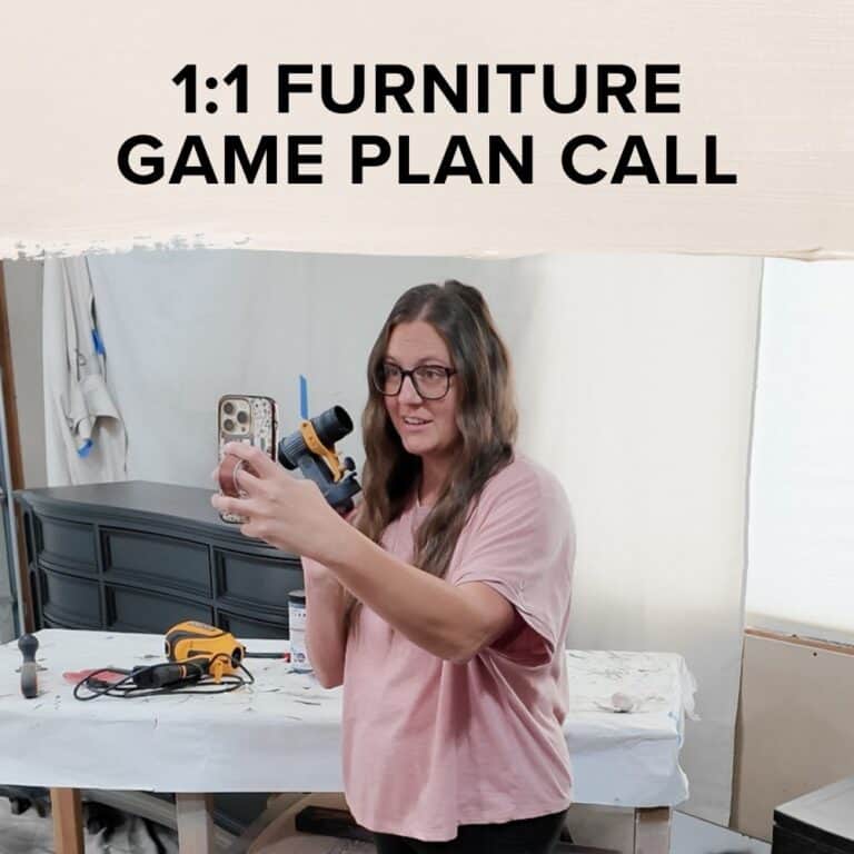 natalie on a 1:1 video call talking painting furniture with a sprayer